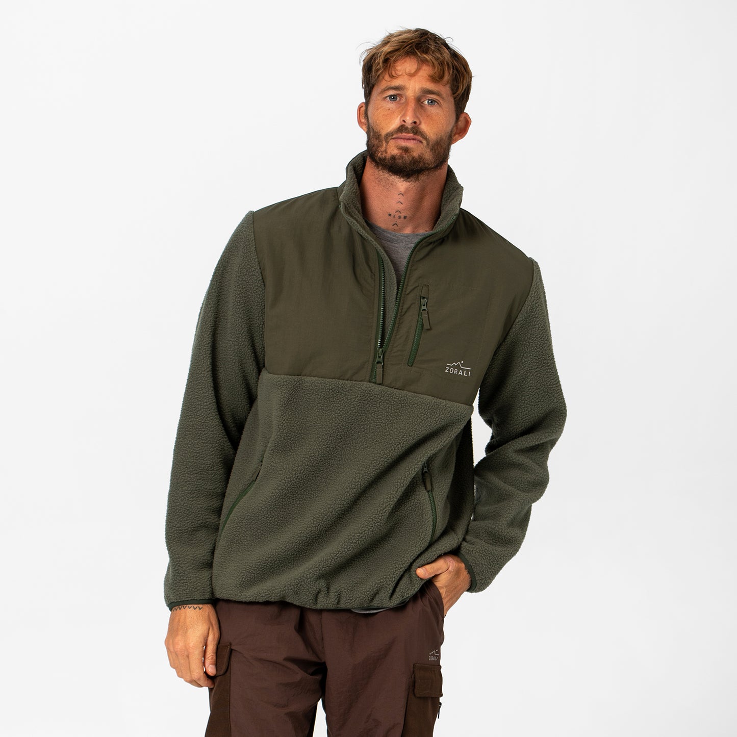 Mens 1/4 Zip Fleece Dusty Olive