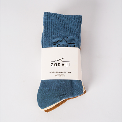 Hemp Everyday Socks 3 Pack Steam Blue