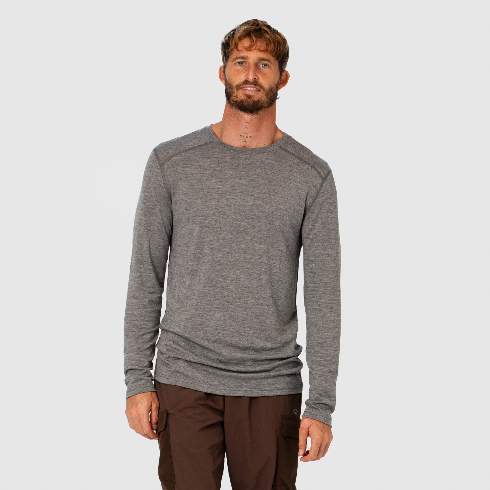 Mens Merino LS Base Layer Grey Marle