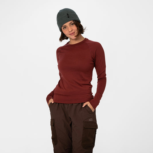 Womens Merino LS Base Layer Russet